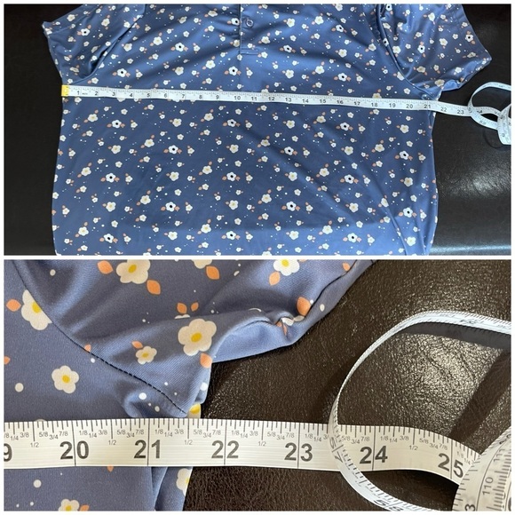 Birdies Double Golf Polo Shirt flowers blue size Medium athleticwear outdoor - Picture 5 of 13